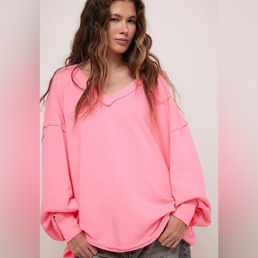 Free People Pink V-Neck Sweater